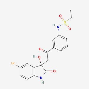 molecular formula C18H17BrN2O5S B2871199 N-{3-[2-(5-bromo-3-hydroxy-2-oxo-2,3-dihydro-1H-indol-3-yl)acetyl]phenyl}ethane-1-sulfonamide CAS No. 865616-42-8