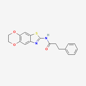 molecular formula C18H16N2O3S B2871202 N-{10,13-dioxa-4-thia-6-azatricyclo[7.4.0.0^{3,7}]trideca-1,3(7),5,8-tetraen-5-yl}-3-phenylpropanamide CAS No. 892851-22-8
