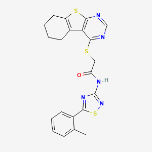 molecular formula C21H19N5OS3 B2871301 N-[5-(2-methylphenyl)-1,2,4-thiadiazol-3-yl]-2-{8-thia-4,6-diazatricyclo[7.4.0.0^{2,7}]trideca-1(9),2(7),3,5-tetraen-3-ylsulfanyl}acetamide CAS No. 892224-75-8