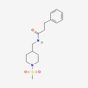molecular formula C16H24N2O3S B2871315 N-((1-(methylsulfonyl)piperidin-4-yl)methyl)-3-phenylpropanamide CAS No. 1234857-50-1