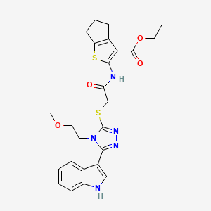 molecular formula C25H27N5O4S2 B2871327 ethyl 2-(2-((5-(1H-indol-3-yl)-4-(2-methoxyethyl)-4H-1,2,4-triazol-3-yl)thio)acetamido)-5,6-dihydro-4H-cyclopenta[b]thiophene-3-carboxylate CAS No. 852145-12-1