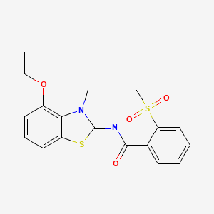 molecular formula C18H18N2O4S2 B2871350 N-[(2E)-4-ethoxy-3-methyl-2,3-dihydro-1,3-benzothiazol-2-ylidene]-2-methanesulfonylbenzamide CAS No. 896269-97-9