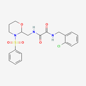 molecular formula C20H22ClN3O5S B2871384 N-{[3-(benzenesulfonyl)-1,3-oxazinan-2-yl]methyl}-N'-[(2-chlorophenyl)methyl]ethanediamide CAS No. 872881-37-3