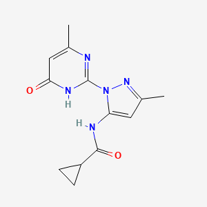 molecular formula C13H15N5O2 B2871414 N-[3-methyl-1-(4-methyl-6-oxo-1,6-dihydropyrimidin-2-yl)-1H-pyrazol-5-yl]cyclopropanecarboxamide CAS No. 1002933-40-5