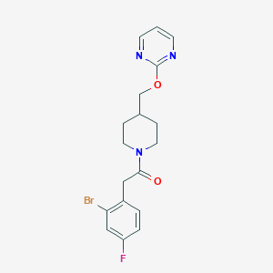 B2871425 2-(2-Bromo-4-fluorophenyl)-1-[4-(pyrimidin-2-yloxymethyl)piperidin-1-yl]ethanone CAS No. 2379994-68-8