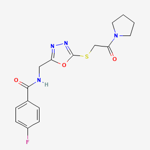 4-fluoro-N-[[5-(2-oxo-2-pyrrolidin-1-ylethyl)sulfanyl-1,3,4-oxadiazol-2-yl]methyl]benzamide