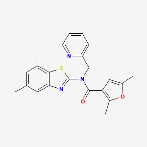 molecular formula C22H21N3O2S B2871469 N-(5,7-dimethylbenzo[d]thiazol-2-yl)-2,5-dimethyl-N-(pyridin-2-ylmethyl)furan-3-carboxamide CAS No. 1172428-74-8