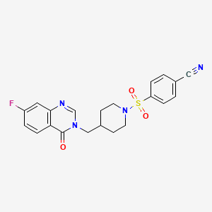 molecular formula C21H19FN4O3S B2871494 4-[4-[(7-Fluoro-4-oxoquinazolin-3-yl)methyl]piperidin-1-yl]sulfonylbenzonitrile CAS No. 2415553-80-7