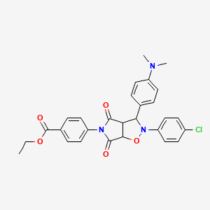 molecular formula C28H26ClN3O5 B2871499 ethyl 4-[2-(4-chlorophenyl)-3-[4-(dimethylamino)phenyl]-4,6-dioxo-hexahydro-2H-pyrrolo[3,4-d][1,2]oxazol-5-yl]benzoate CAS No. 612046-44-3