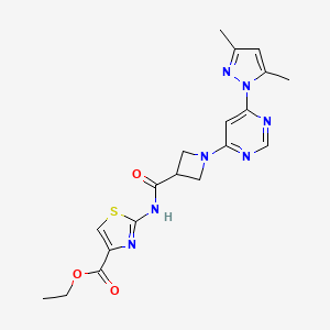 molecular formula C19H21N7O3S B2871505 ethyl 2-(1-(6-(3,5-dimethyl-1H-pyrazol-1-yl)pyrimidin-4-yl)azetidine-3-carboxamido)thiazole-4-carboxylate CAS No. 2034232-32-9