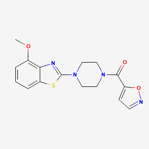 molecular formula C16H16N4O3S B2871599 4-methoxy-2-[4-(1,2-oxazole-5-carbonyl)piperazin-1-yl]-1,3-benzothiazole CAS No. 941957-79-5