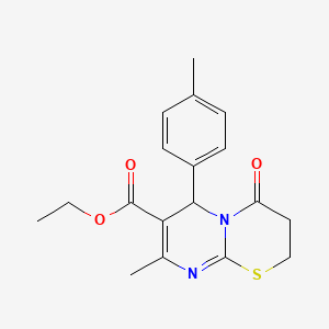 molecular formula C18H20N2O3S B2871625 Ethyl 8-methyl-4-oxo-6-(p-tolyl)-2,3,4,6-tetrahydropyrimido[2,1-b][1,3]thiazine-7-carboxylate CAS No. 496011-47-3