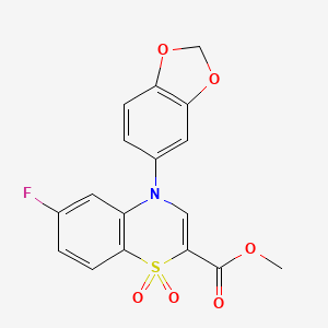 molecular formula C17H12FNO6S B2871631 methyl 4-(1,3-benzodioxol-5-yl)-6-fluoro-4H-1,4-benzothiazine-2-carboxylate 1,1-dioxide CAS No. 1189680-55-4