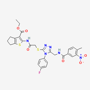 molecular formula C29H27FN6O6S2 B2871644 ethyl 2-(2-((4-(4-fluorophenyl)-5-((4-methyl-3-nitrobenzamido)methyl)-4H-1,2,4-triazol-3-yl)thio)acetamido)-5,6-dihydro-4H-cyclopenta[b]thiophene-3-carboxylate CAS No. 393849-75-7