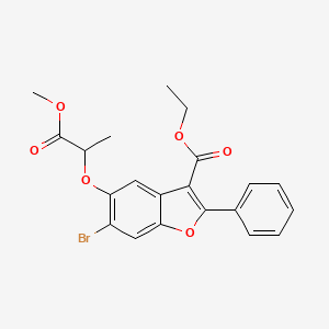 molecular formula C21H19BrO6 B2871668 Ethyl 6-bromo-5-[(1-methoxy-1-oxopropan-2-yl)oxy]-2-phenyl-1-benzofuran-3-carboxylate CAS No. 315237-27-5