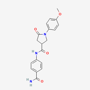 molecular formula C19H19N3O4 B2871679 N-(4-carbamoylphenyl)-1-(4-methoxyphenyl)-5-oxopyrrolidine-3-carboxamide CAS No. 878725-84-9