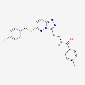 molecular formula C22H20FN5OS B2871689 N-(2-(6-((4-fluorobenzyl)thio)-[1,2,4]triazolo[4,3-b]pyridazin-3-yl)ethyl)-4-methylbenzamide CAS No. 872995-21-6