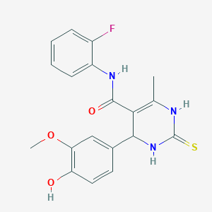 molecular formula C19H18FN3O3S B2871703 N-(2-fluorophenyl)-4-(4-hydroxy-3-methoxyphenyl)-6-methyl-2-sulfanylidene-1,2,3,4-tetrahydropyrimidine-5-carboxamide CAS No. 865591-74-8