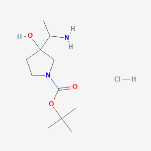 molecular formula C11H23ClN2O3 B2871705 Tert-butyl 3-(1-aminoethyl)-3-hydroxypyrrolidine-1-carboxylate;hydrochloride CAS No. 2260932-52-1