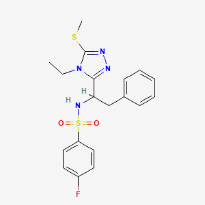 molecular formula C19H21FN4O2S2 B2871766 N-{1-[4-ethyl-5-(methylsulfanyl)-4H-1,2,4-triazol-3-yl]-2-phenylethyl}-4-fluorobenzenesulfonamide CAS No. 338954-11-3