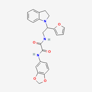 molecular formula C23H21N3O5 B2871800 N1-(benzo[d][1,3]dioxol-5-yl)-N2-(2-(furan-2-yl)-2-(indolin-1-yl)ethyl)oxalamide CAS No. 898458-49-6