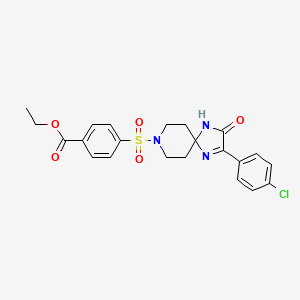 molecular formula C22H22ClN3O5S B2871807 Ethyl 4-((2-(4-chlorophenyl)-3-oxo-1,4,8-triazaspiro[4.5]dec-1-en-8-yl)sulfonyl)benzoate CAS No. 1215685-91-8