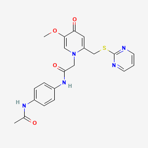 molecular formula C21H21N5O4S B2871822 N-(4-acetamidophenyl)-2-(5-methoxy-4-oxo-2-((pyrimidin-2-ylthio)methyl)pyridin-1(4H)-yl)acetamide CAS No. 1005292-18-1