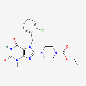 molecular formula C20H23ClN6O4 B2871863 ethyl 4-{7-[(2-chlorophenyl)methyl]-3-methyl-2,6-dioxo-2,3,6,7-tetrahydro-1H-purin-8-yl}piperazine-1-carboxylate CAS No. 672942-07-3