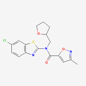 molecular formula C17H16ClN3O3S B2871899 N-(6-chloro-1,3-benzothiazol-2-yl)-3-methyl-N-[(oxolan-2-yl)methyl]-1,2-oxazole-5-carboxamide CAS No. 946285-56-9