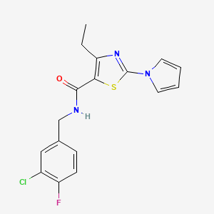 molecular formula C17H15ClFN3OS B2871907 N-[(3-chloro-4-fluorophenyl)methyl]-4-ethyl-2-(1H-pyrrol-1-yl)-1,3-thiazole-5-carboxamide CAS No. 1243072-49-2