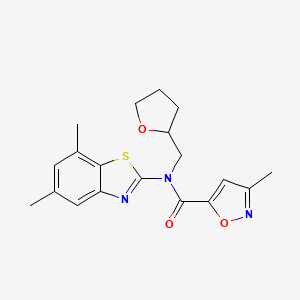molecular formula C19H21N3O3S B2871995 N-(5,7-dimethyl-1,3-benzothiazol-2-yl)-3-methyl-N-[(oxolan-2-yl)methyl]-1,2-oxazole-5-carboxamide CAS No. 946317-87-9