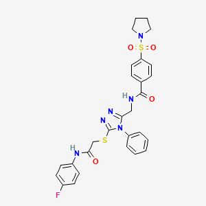 N-((5-((2-((4-fluorophenyl)amino)-2-oxoethyl)thio)-4-phenyl-4H-1,2,4-triazol-3-yl)methyl)-4-(pyrrolidin-1-ylsulfonyl)benzamide