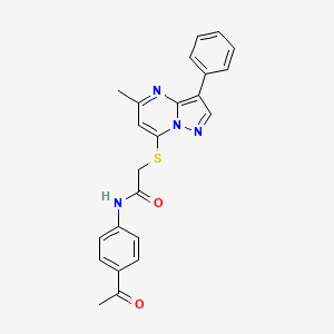 molecular formula C23H20N4O2S B2872092 N-(4-ACETYLPHENYL)-2-({5-METHYL-3-PHENYLPYRAZOLO[1,5-A]PYRIMIDIN-7-YL}SULFANYL)ACETAMIDE CAS No. 850188-75-9