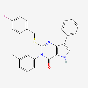 molecular formula C26H20FN3OS B2872115 2-((4-fluorobenzyl)thio)-7-phenyl-3-(m-tolyl)-3H-pyrrolo[3,2-d]pyrimidin-4(5H)-one CAS No. 2034315-78-9