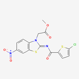 molecular formula C15H10ClN3O5S2 B2872173 methyl 2-[(2Z)-2-[(5-chlorothiophene-2-carbonyl)imino]-6-nitro-2,3-dihydro-1,3-benzothiazol-3-yl]acetate CAS No. 865198-37-4