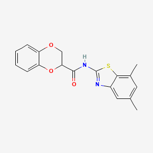 molecular formula C18H16N2O3S B2872174 N-(5,7-dimethylbenzo[d]thiazol-2-yl)-2,3-dihydrobenzo[b][1,4]dioxine-2-carboxamide CAS No. 906784-54-1