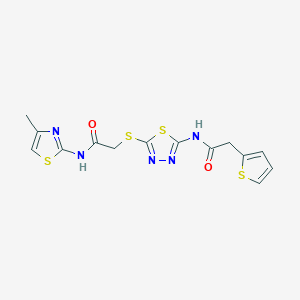 molecular formula C14H13N5O2S4 B2872239 N-(4-methyl-1,3-thiazol-2-yl)-2-({5-[2-(thiophen-2-yl)acetamido]-1,3,4-thiadiazol-2-yl}sulfanyl)acetamide CAS No. 893357-71-6