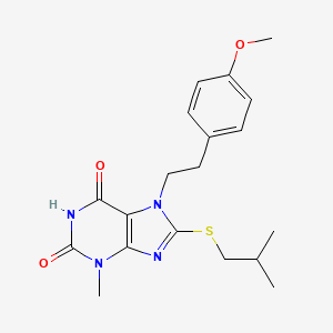 molecular formula C19H24N4O3S B2872260 8-(isobutylthio)-7-(4-methoxyphenethyl)-3-methyl-1H-purine-2,6(3H,7H)-dione CAS No. 1105245-30-4
