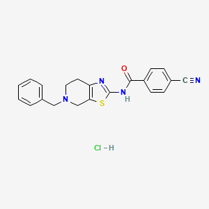 molecular formula C21H19ClN4OS B2872280 N-(5-benzyl-4,5,6,7-tetrahydrothiazolo[5,4-c]pyridin-2-yl)-4-cyanobenzamide hydrochloride CAS No. 1185134-48-8
