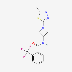 molecular formula C14H13F3N4OS B2872283 N-[1-(5-Methyl-1,3,4-thiadiazol-2-yl)azetidin-3-yl]-2-(trifluoromethyl)benzamide CAS No. 2415466-44-1
