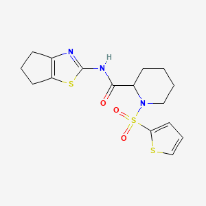 molecular formula C16H19N3O3S3 B2872290 N-(5,6-dihydro-4H-cyclopenta[d]thiazol-2-yl)-1-(thiophen-2-ylsulfonyl)piperidine-2-carboxamide CAS No. 1049829-87-9