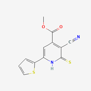 molecular formula C12H8N2O2S2 B2872341 Methyl 3-cyano-6-(thiophen-2-yl)-2-thioxo-1,2-dihydropyridine-4-carboxylate CAS No. 385393-71-5