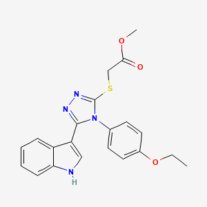 molecular formula C21H20N4O3S B2872398 methyl 2-((4-(4-ethoxyphenyl)-5-(1H-indol-3-yl)-4H-1,2,4-triazol-3-yl)thio)acetate CAS No. 730991-82-9