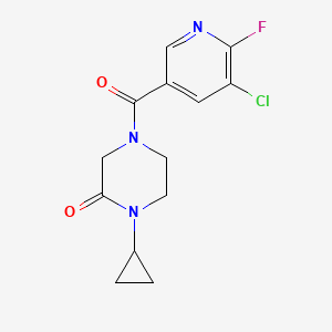 molecular formula C13H13ClFN3O2 B2872401 4-(5-Chloro-6-fluoropyridine-3-carbonyl)-1-cyclopropylpiperazin-2-one CAS No. 2224354-70-3