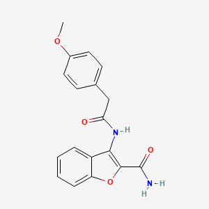 molecular formula C18H16N2O4 B2872404 3-[[2-(4-Methoxyphenyl)acetyl]amino]-1-benzofuran-2-carboxamide CAS No. 898354-81-9