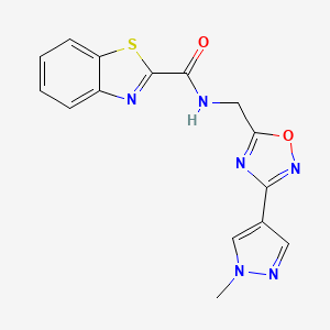 molecular formula C15H12N6O2S B2872456 N-((3-(1-methyl-1H-pyrazol-4-yl)-1,2,4-oxadiazol-5-yl)methyl)benzo[d]thiazole-2-carboxamide CAS No. 2034521-07-6