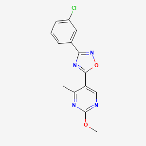 molecular formula C14H11ClN4O2 B2872464 3-(3-Chlorophenyl)-5-(2-methoxy-4-methylpyrimidin-5-yl)-1,2,4-oxadiazole CAS No. 2034281-25-7