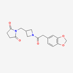 molecular formula C17H18N2O5 B2872486 1-({1-[2-(2H-1,3-benzodioxol-5-yl)acetyl]azetidin-3-yl}methyl)pyrrolidine-2,5-dione CAS No. 2097863-63-1