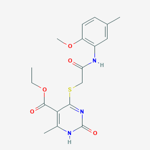 molecular formula C18H21N3O5S B2872539 ethyl 4-({[(2-methoxy-5-methylphenyl)carbamoyl]methyl}sulfanyl)-6-methyl-2-oxo-1,2-dihydropyrimidine-5-carboxylate CAS No. 946354-64-9