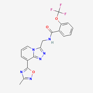 molecular formula C18H13F3N6O3 B2872602 N-((8-(3-methyl-1,2,4-oxadiazol-5-yl)-[1,2,4]triazolo[4,3-a]pyridin-3-yl)methyl)-2-(trifluoromethoxy)benzamide CAS No. 2034349-93-2